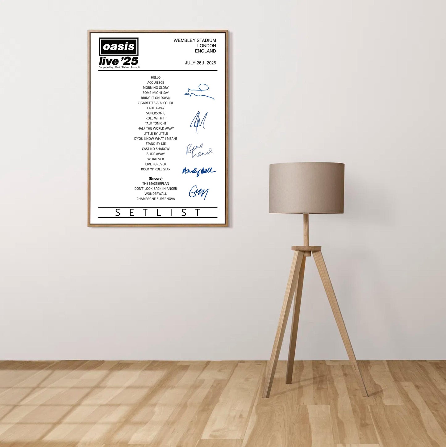 Oasis Live '25 Tour Setlist Poster | Digital Download / A5 A4 A3 A3plus Print