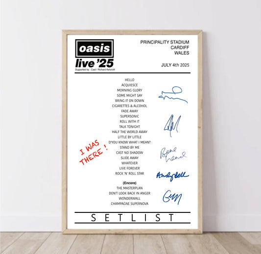 Oasis Live '25 Tour Setlist Poster I Was There ! | Digital Download / A5 A4 A3 A3plus Print