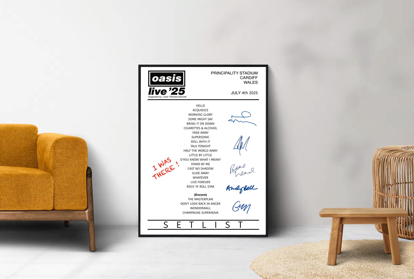 Oasis Live '25 Tour Setlist Poster I Was There ! | Digital Download / A5 A4 A3 A3plus Print