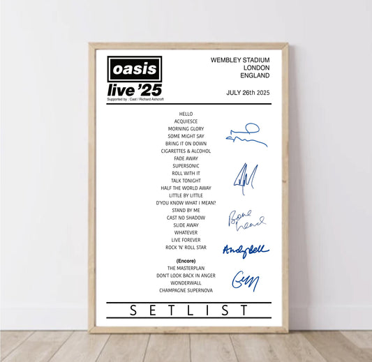 Oasis Live '25 Tour Setlist Poster | Digital Download / A5 A4 A3 A3plus Print