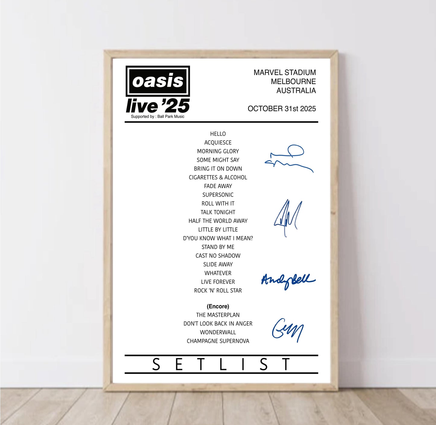 Oasis | Live '25 International Tour Setlist | Digital Download / A5 A4 A3/+ Poster