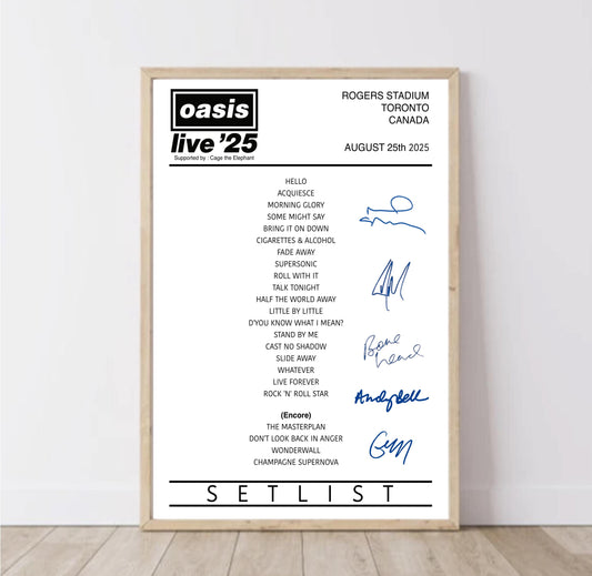 Oasis | Live '25 International Tour Setlist | Digital Download / A5 A4 A3/+ Poster