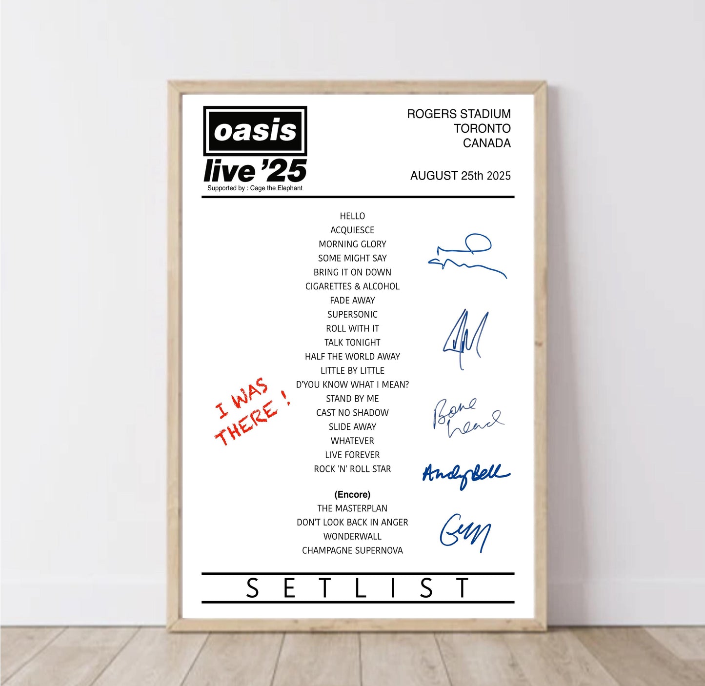 Oasis | Live '25 International Tour Setlist | Digital Download / A5 A4 A3/+ Poster