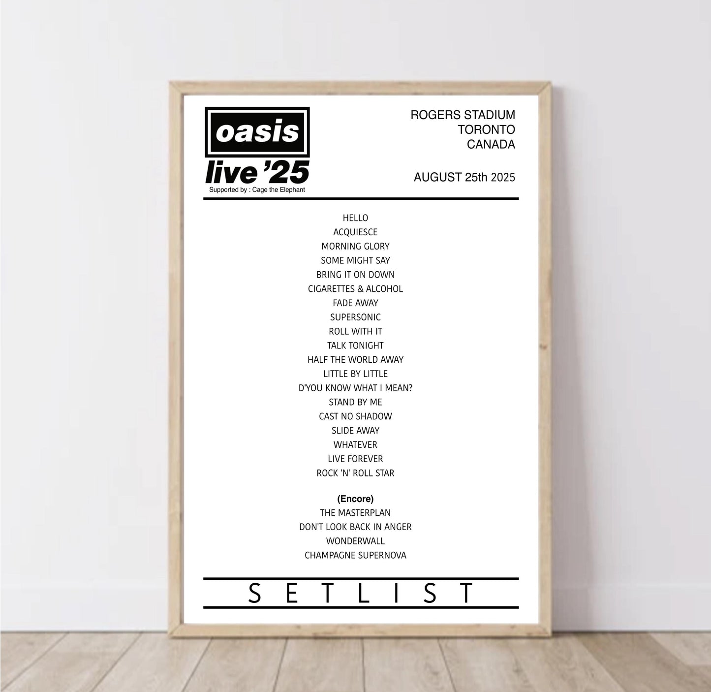 Oasis | Live '25 International Tour Setlist | Digital Download / A5 A4 A3/+ Poster